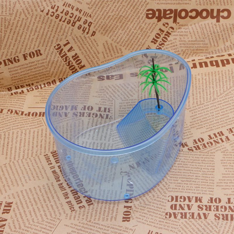 Műanyag hüllőterrárium kis teknősök tartályai Akvárium Basking-sziget rámpával és zöld növényekkel Nagyszerű ajándék gyerekeknek