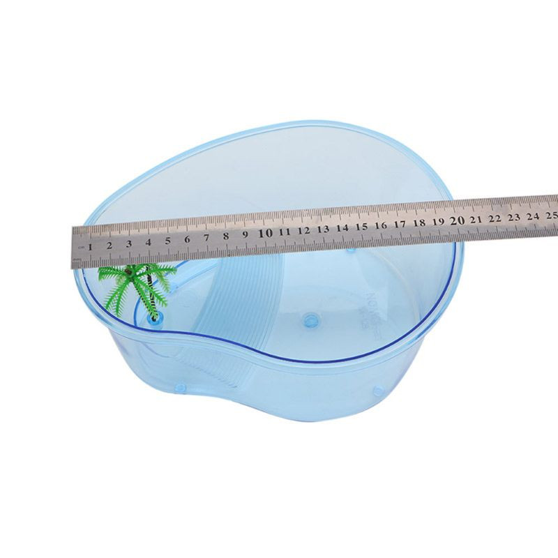 Műanyag hüllőterrárium kis teknősök tartályai Akvárium Basking-sziget rámpával és zöld növényekkel Nagyszerű ajándék gyerekeknek