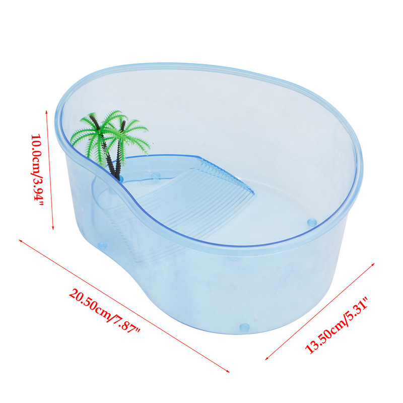 Műanyag hüllőterrárium kis teknősök tartályai Akvárium Basking-sziget rámpával és zöld növényekkel Nagyszerű ajándék gyerekeknek