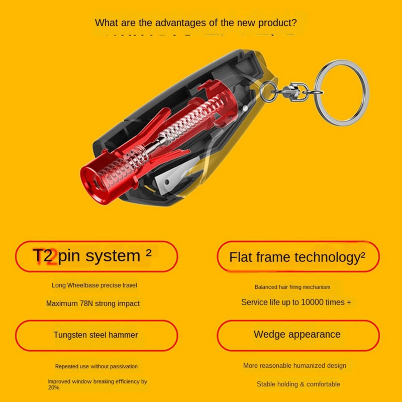 Hordozható ülés biztonsági kalapács AutoGlass autó ablaktörő életmentő menekülési mentőeszköz biztonsági öv vágó kulcstartó kalapács