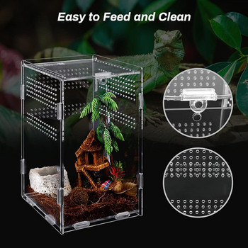 Συναρμολογημένο Ακρυλικό Reptile Terrarium Habitat Breeding Box for Spider Lizard Frog Small Pet Habitat with Cover Reptile Supply