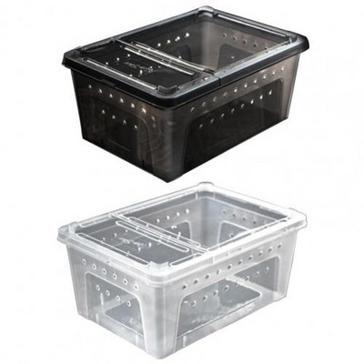 Kiváló minőségű hüllőház műanyag etetődoboz szellőző lyukak Samll nyíló etető keltető konténerrel