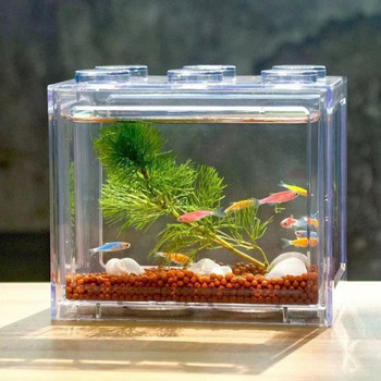 Креативен градивен блок Fish Tank 6 вентилационни отвора Подреждащ се мини аквариум за Betta Fish Landscape Водорасли Влечуги Кутия за домашни любимци