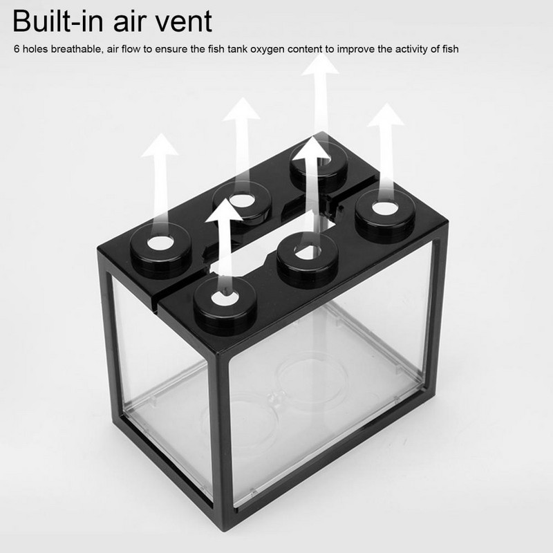Kreatív építőkocka akvárium 6 szellőzőnyílással egymásra rakható mini akvárium Betta halak tájkép hínár hüllő kisállat doboza