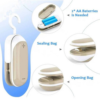 Мини уред за запечатване на торби Преносим термовакуум уплътнители 2 в 1 уплътнители с термичен нож за съхранение на торбички за храна, ръчни с кука