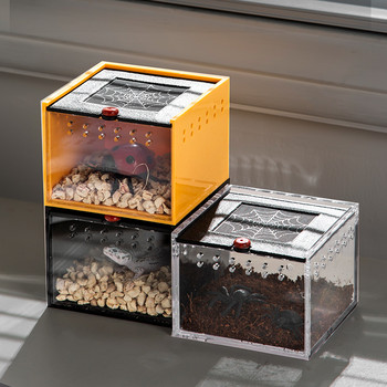 Pet Spider Box Ερπετό που σέρνεται κατοικίδιο που ταΐζει σαύρα Μεταξοσκώληκα μωρό Σκορπιός Μονόκερος σκαθάρι έντομο Pet House Μαύρο ακρυλικό κουτί