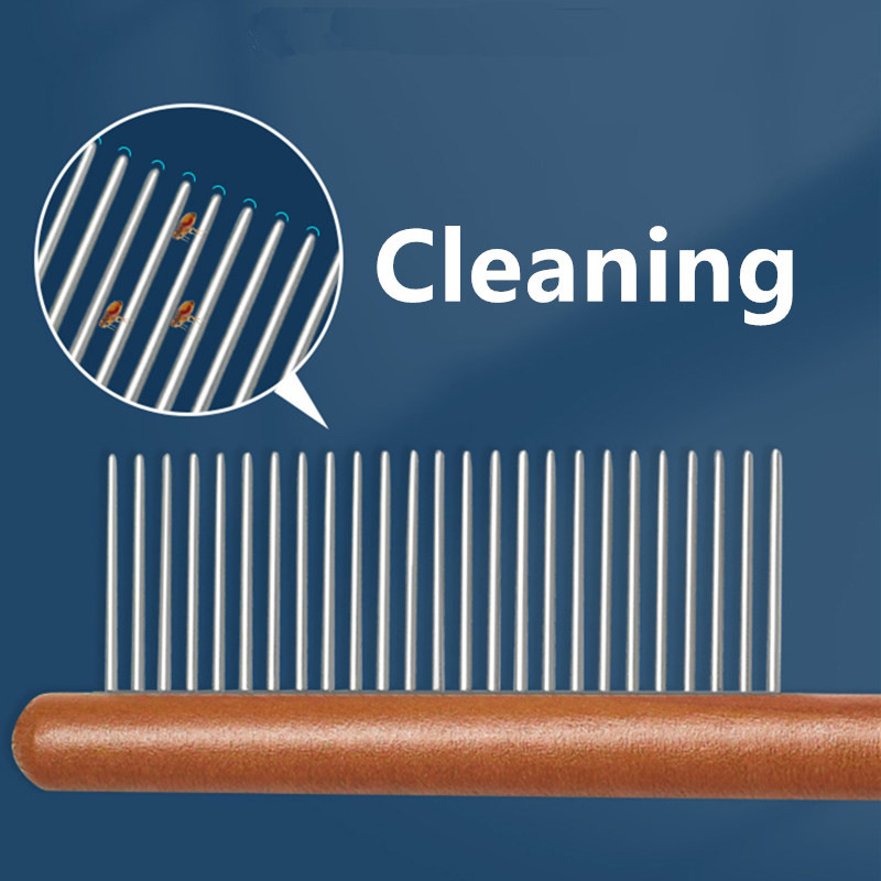 Kačių šukos iš nerūdijančio plieno naminių gyvūnėlių plaukų šalinimo priemonės medinės rankenos kačių plaukų šukos Gyvūnų priežiūros masažas Šunų šepečių valymo įrankis Naminių gyvūnų reikmenys