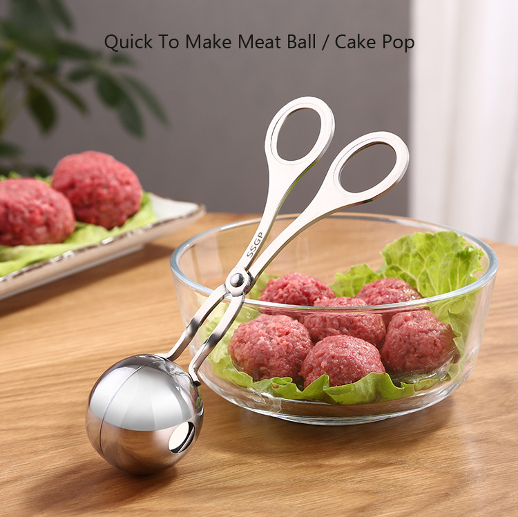 Konyhai szerszám rozsdamentes acél húsgombóc vágógolyós gép húsgombóc csíptető garnélarák csúszós rizsgolyó forma golyó kanál hallabda