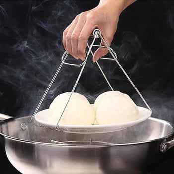 Ελαφρύς αναδιπλούμενος σφιγκτήρας ζεστού πιάτου από ανοξείδωτο ατσάλι κατά του ζεματίσματος Κλιπ πιάτου λαβής κατσαρόλας Βάση σκευών κουζίνας Εργαλείο κουζίνας