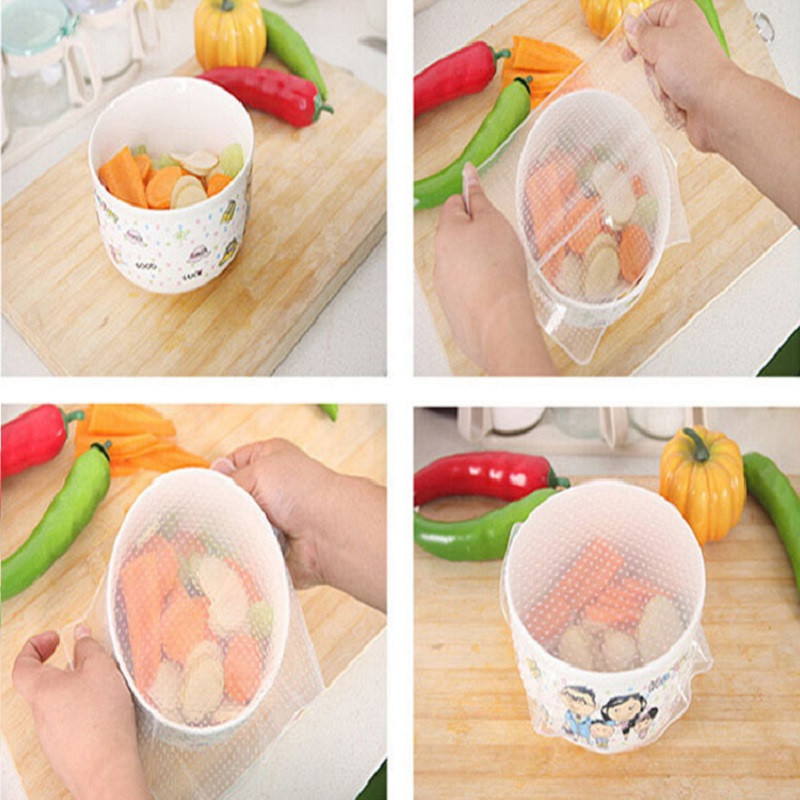 WBBOOMING 4db/készlet Lezárt szilikon ragasztófólia friss élelmiszer takaró fólia konyhai sztreccs frissen tartó konténer fedél becsomagoló eszköz