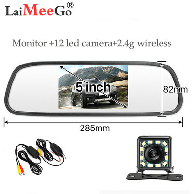 2,4 g vezeték nélküli 5"-os TFT LCD autós visszapillantó tükör monitorkészlet + vízálló mini tolatókamera autóhoz/járműhöz