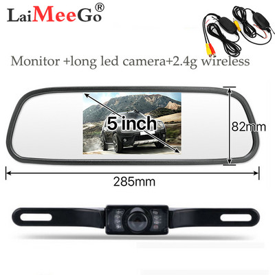 2,4 g vezeték nélküli 5"-os TFT LCD autós visszapillantó tükör monitorkészlet + vízálló mini tolatókamera autóhoz/járműhöz