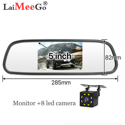 2,4 g vezeték nélküli 5"-os TFT LCD autós visszapillantó tükör monitorkészlet + vízálló mini tolatókamera autóhoz/járműhöz