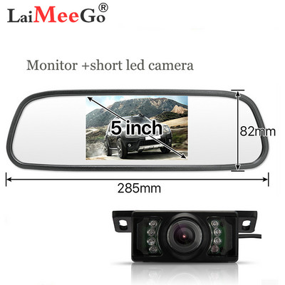 2,4 g vezeték nélküli 5"-os TFT LCD autós visszapillantó tükör monitorkészlet + vízálló mini tolatókamera autóhoz/járműhöz