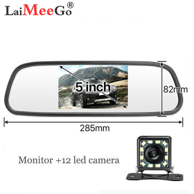 2,4 g vezeték nélküli 5"-os TFT LCD autós visszapillantó tükör monitorkészlet + vízálló mini tolatókamera autóhoz/járműhöz