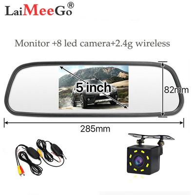 2,4 g vezeték nélküli 5"-os TFT LCD autós visszapillantó tükör monitorkészlet + vízálló mini tolatókamera autóhoz/járműhöz