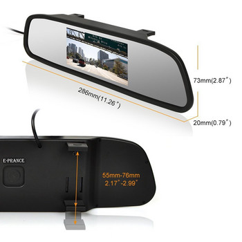 4,3-инчов монитор с огледало за обратно виждане за кола Водоустойчива камера за заден ход за нощно виждане с HD екран Дисплей за задно виждане на превозно средство