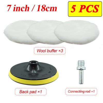 5 bucăți 3/4/5/6/7 inch Kit de lustruit Pad de lustruit Disc de burete pentru depilare cu ceară Roată de lână Tampoane de lustruit pentru îngrijirea vopselei auto Instrumente gadget pentru mașină