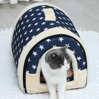 Hanpanda Four Seasons Portable Cat\'s House 16 Kinds Prints Полузатворено легло за домашни любимци Cat 3d Плюшена подвижна и миеща се палатка