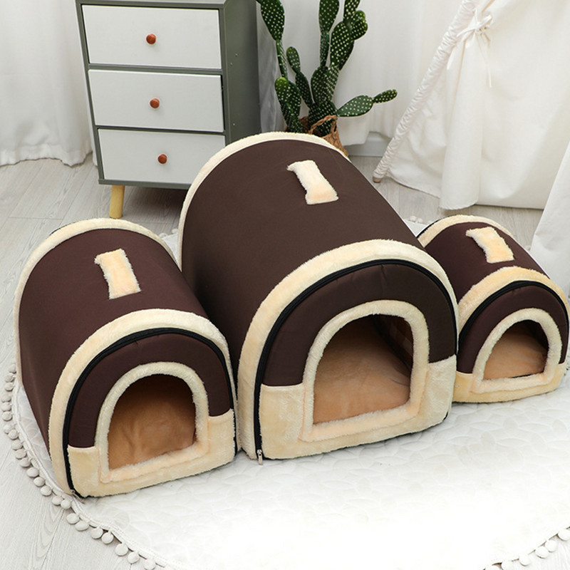 Hanpanda Four Seasons Casă portabilă pentru pisici 16 tipuri de imprimeuri Pat semi-închis pentru animale de companie Cort vilă detașabil și lavabil de pluș 3d pentru pisici