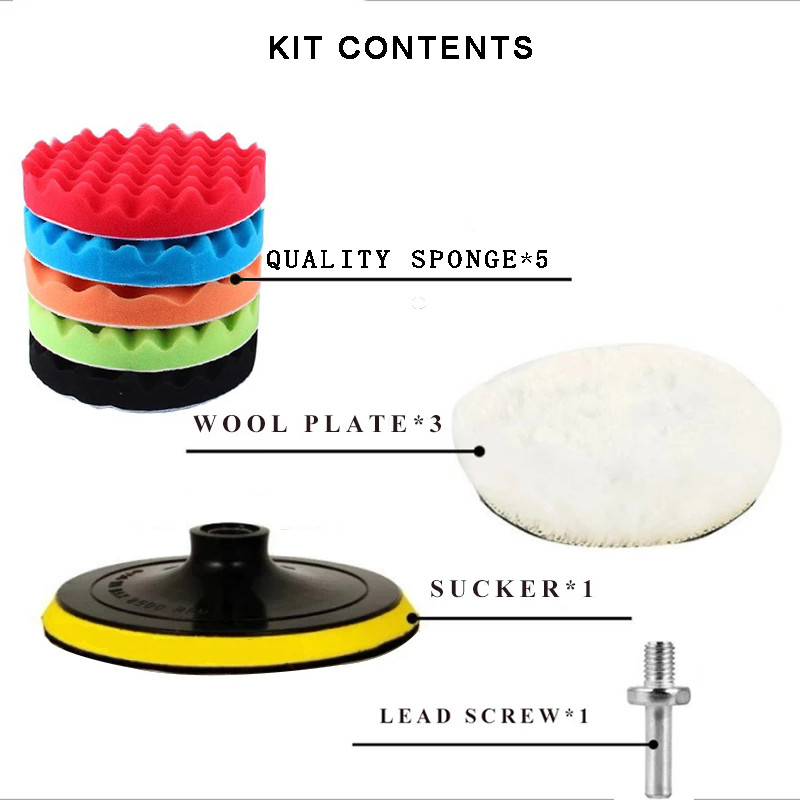 Set de 8 bucăți de tampon de lustruit Filet 4/6/7/5 inch Kit de tampon de lustruit pentru reparații auto auto pentru șlefuitor de mașini + adaptor de foraj Accesorii pentru scule electrice