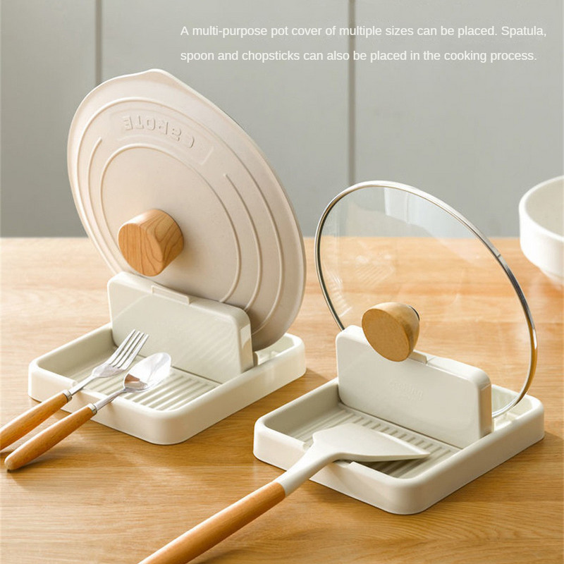 Bucătărie capac bej Depozitare capac de depozitare pliabil Raft de depozitare Articole de bucătărie Raft de depozitare pentru capac de oală Suport pentru capac alb din plastic durabil