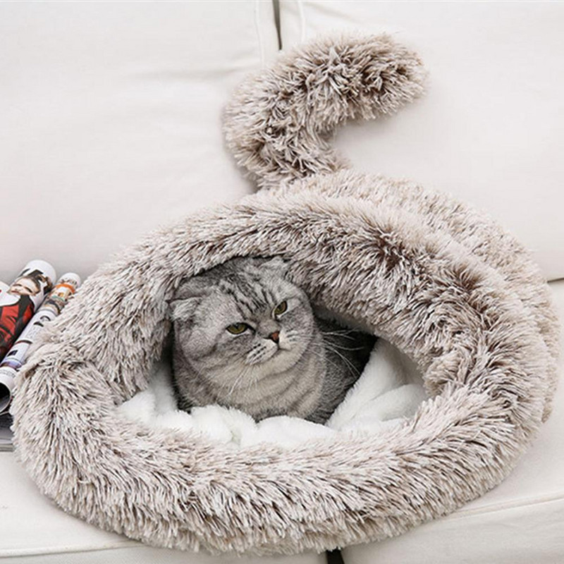 Sac de dormit din pluș pentru animale de companie Peșteră caldă Paturi lavabile la mașină Casă de ascunzătoare pentru câini de talie mică și mijlocie Accesorii pentru pisici