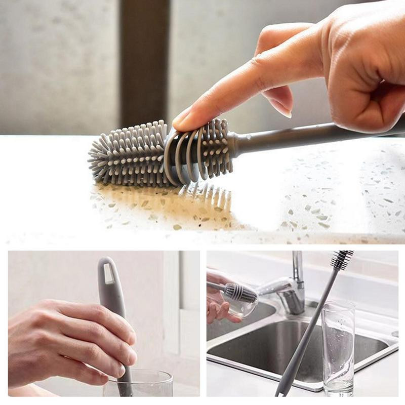 Perie de curățare a sticlei, din silicon, cu mâner lung, perie mică, mașină de spart pereți, curățenie specială cupe artefact, perie, sticla