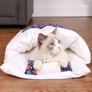Легло за японска котка Зимно подвижно топло котешко спален чувал Deep Sleep Pet Dog Bed House Котешки гнездо Възглавница с възглавница