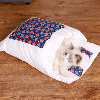 Легло за японска котка Зимно подвижно топло котешко спален чувал Deep Sleep Pet Dog Bed House Котешки гнездо Възглавница с възглавница