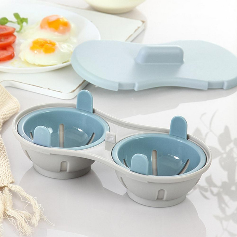 Cuptor cu microunde pentru braconaj dublu de ouă cu capac Coș de scurgere detașabil Rezistent la căldură PP Aragaz ouă poșat Aparat cu abur Gadget de bucătărie