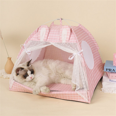 Легло за палатка за домашни любимци за малки кучета и котки Полузатворен апартамент Лятна пещера с 2-странна възглавница Къща за кученца Неплъзгащ се дизайн Дропшиппинг