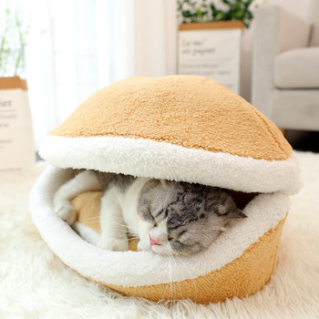 Cat Burger Bed Hamburger Design Меко легло за домашни любимци Къща Ветроустойчив Подвижен памучен котешки спален чувал Cuddle Cave за котки Малки кучета