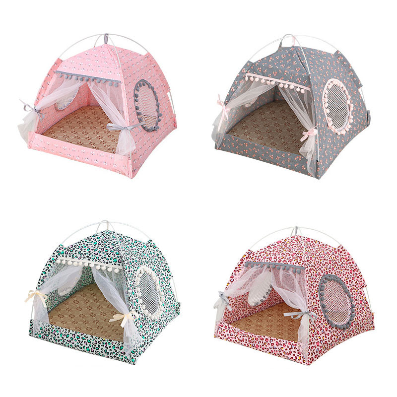 Kokkupandav lemmikloomade koerte telkmaja Kaasaskantav armsa mustriga pehme matt Tugev kassipuur Lemmikloomakass Väike koer kutsikas Kennel Telgid Lemmikloomatarbed