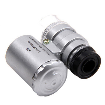 60X мини микроскоп Jeweler Loupe Lens Ръчен микроскоп за откриване на валута Осветена лупа Стъкло 3 LED с UV светлина