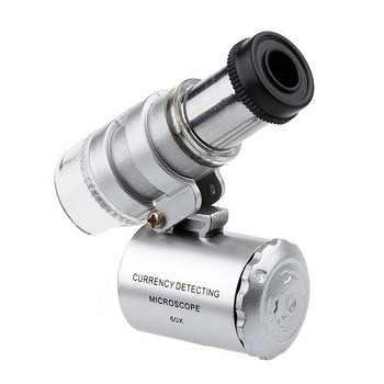 60X мини микроскоп Jeweler Loupe Lens Ръчен микроскоп за откриване на валута Осветена лупа Стъкло 3 LED с UV светлина