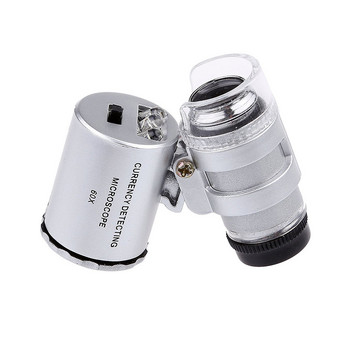 Μίνι μικροσκόπιο 60X Jeweler Loupe Φακός Χειρός Φωτιζόμενος μεγεθυντικός φακός ανίχνευσης νομίσματος με μικροσκόπιο 3 LED με υπεριώδη ακτινοβολία