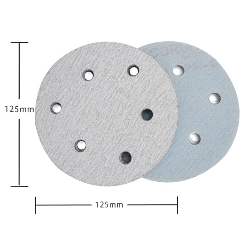 6 auguga auto lihvimispaber, pneumaatiline ümmargune poleerimispahtel, isekleepuv veski, valge sametine tagakülg, 10 tk, 5 tolli