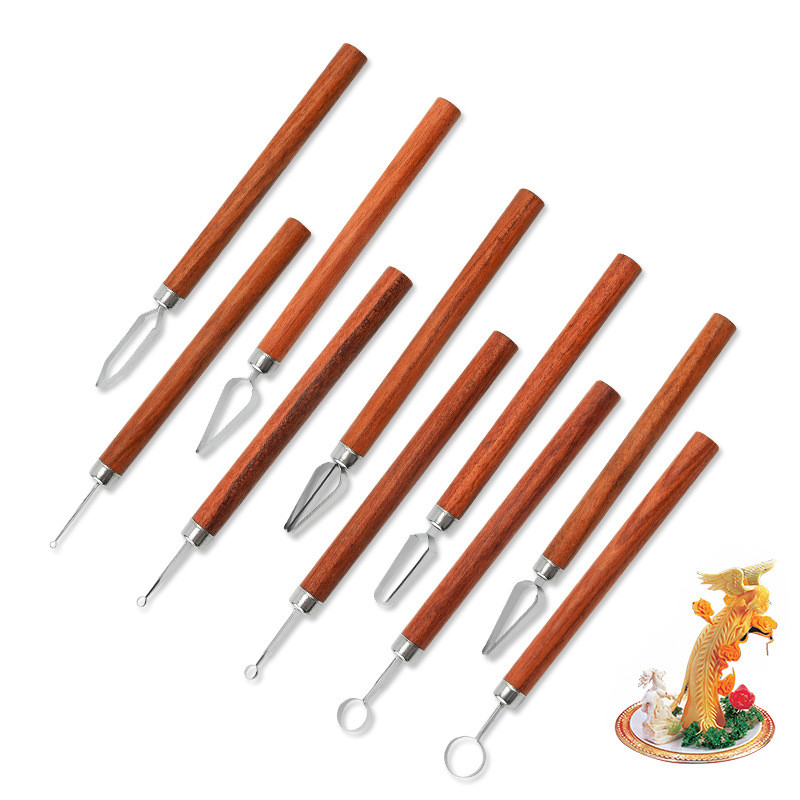 1 τμχ Εργαλείο σκαλίσματος με ξύλινη λαβή από ανοξείδωτο ατσάλι Μαχαίρι σκαλίσματος σε πιάτο φρούτων και λαχανικών Εργαλεία σχεδίασης σεφ Αξεσουάρ κουζίνας σπιτιού