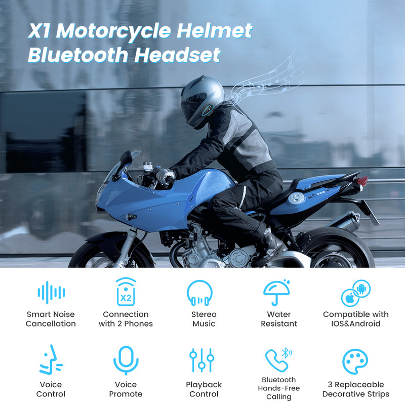 Căști pentru cască de motocicletă Bluetooth 5.0 EDR 3 buc. Înlocuiește cadru Căști fără fir Căști IP67 Reducere Roise Impermeabil