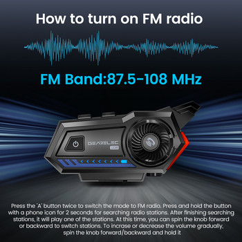 Ακουστικά GEARELEC X5 κράνος μοτοσικλέτας BT 5.2 Αδιάβροχα ασύρματα ακουστικά Φωνητικός έλεγχος Ραδιοφωνικός έλεγχος μείωσης αύξησης FM Προειδοποιητική λυχνία ραδιοφώνου