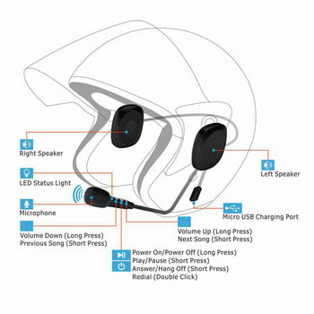 T2 Ασύρματο ακουστικό Bluetooth Κράνος μοτοσικλέτας Ηχεία Ακουστικά Hands-free κλήση Mp3 Music Player Αξεσουάρ μοτοσικλέτας