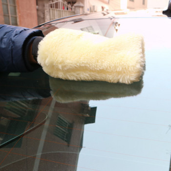 1 бр. Истинска ръкавица от овча кожа Car Soft Polishing Glove Lambswool Washing Cleaning Polish Wash Thick Cleaning Car Wax Detailing Brush