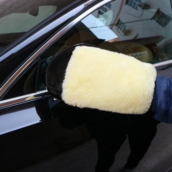 1 бр. Истинска ръкавица от овча кожа Car Soft Polishing Glove Lambswool Washing Cleaning Polish Wash Thick Cleaning Car Wax Detailing Brush