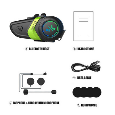 Motociklistička kaciga Slušalica Bluetooth 5.0 Bežične slušalice 1200mAH Handsfree Pozivi Stereo slušalice za motocikl protiv smetnji