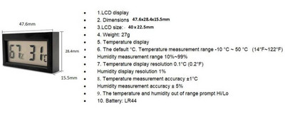 Mini termometras Higrometras Naminių gyvūnėlių roplių gaminys Žuvų rezervuaras Įterptas mini elektroninis skaitmeninis ekranas