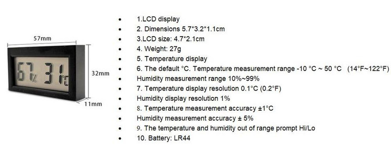 Mini termometras Higrometras Naminių gyvūnėlių roplių gaminys Žuvų rezervuaras Įterptas mini elektroninis skaitmeninis ekranas
