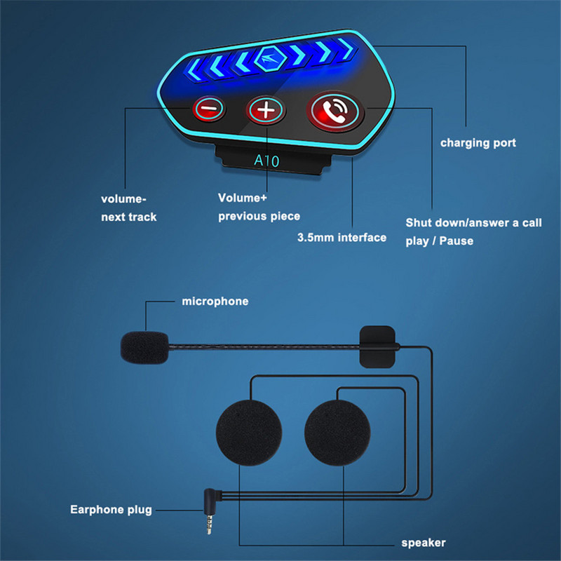 2022 m. A10 motociklo šalmas, belaidė ausinė