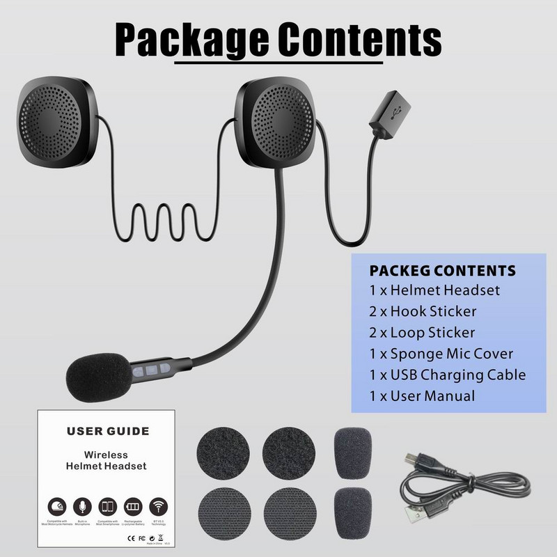 Bluetoothi mootorratta kiiver peakomplekt juhtmevaba BT5.2 stereokõrvaklapi kõlarite tugi Automaatne vastamine vabakäeseadmega helistamismikrofon