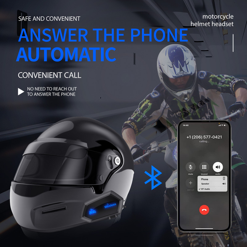 Cască de motocicletă impermeabilă Moto A1 Căști compatibile cu Bluetooth Cască fără fir Mâini libere Cască pentru muzică Apel cu mâini libere